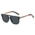 Retro double-bridge aviator sunglasses with black frames and tortoiseshell temples - Black Frame Tortoise Leg Gray Lens