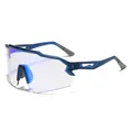 Blue polarized wrap-around cycling sunglasses with large one-piece lens for outdoor sports - Transparent Blue Frame Blue Mirror Lens