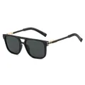 Retro double-bridge aviator sunglasses with black frame and gold metal grid details - Black Frame Grey Lens