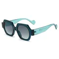 Lunettes de soleil géométriques turquoise avec verres dégradés gris et branches cœur - Monture Bleu Foncé Branche Bleu Clair Verres Dégradés Vert Gris