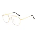 Modern double bridge gold metal polygon sunglasses with retro geometric design - Regular / Gold Frame White Lens