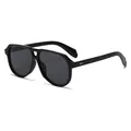 Classic double-bridge aviator sunglasses with black frame and dark tinted lenses - C1 Glossy Black Frame Grey Lens