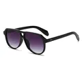 Fashion aviator sunglasses with black double-bridge frame and purple gradient lenses - C3 Shiny Black Frame Gradient Gray Lens