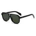 Classic black pilot aviator sunglasses with dark green lenses and silver dot accents - C5 Shiny Black Frame G15 Green Lenses