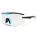 Occhiali da sole sportivi con lente avvolgente e naselli blu per il ciclismo - Montatura Nera Rivestimento Blu