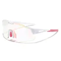 White cycling sunglasses with large colorful lenses and pink non-slip pads for sports - White Frame Pink Lens