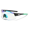 Colorful wrap-around cycling sunglasses with half-frame design and gradient sports lenses - Black Frame Green Leg Green Mirror
