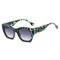 Fashionable women's cat eye sunglasses with colorful leopard frames and purple gradient lenses - Blue Floral Frame Grey Lens