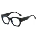 Gafas de sol cat-eye negras extragrandes con lentes anti-luz azul y detalles de metal dorado - Filtro de luz azul / Montura Negro Brillante / Lentes Transparentes