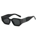 Black square sunglasses with thick frames and metal eyelet details on wide temples - Black Frame Grey Lens