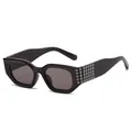 Deep purple hexagonal sunglasses with silver rivet metal decor on white background - Purple Frame Coffee Lens