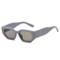 Chic square frame sunglasses with smoke grey lenses and metallic side rivet accents - Grey Blue Frame Light Tea Lens