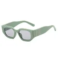 Fashionable square frame sunglasses with light green frame and metal studs on the temples - Green Frame Light Grey Lens