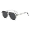 Light grey transparent aviator sunglasses with dark grey lenses and double bridge design - C6 Light Gray Frame Grey Lenses
