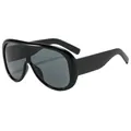 Oversize schwarze einteilige Shield-Sonnenbrille mit modernem 45-Grad-Seitenansicht-Design - Glänzendes Schwarzes Gestell Graue Gläser