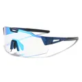 Occhiali sportivi da ciclismo blu con lente chiara oversize e montatura aerodinamica - Montatura Blu Trasparente Lente Specchio Blu