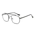 Polygonal black metal double bridge sunglasses with retro geometric frame design - Regular / Black Frame Clear Lenses