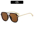 Square fashion sunglasses with brown lenses and golden metal temples, style C5 - Tea Frame Tea Lens (C5)