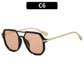 Square fashion sunglasses with black frames, brown lenses, and thin gold metal temples - Black Frame Light Tea Lens (C6)