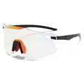 Matte black sports cycling glasses with large photochromic lens and orange nose pads - Black Frame Red Mirror