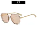 Fashionable square sunglasses in champagne transparent frame with double bridge design - Light Tea Frame Light Tea Lens (C7)