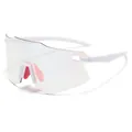 White lightweight sports cycling sunglasses with photochromic lens and pink nose pad - White Frame Pink Lens