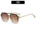 Square geometric sunglasses with brown gradient lenses and gold metal temples, C9 style - Gradient Tea Frame Gradient Tea Lens (C9)