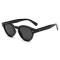 Gafas de sol ovaladas negras retro con tachuelas plateadas y montura pulida estilo urbano - Montura Negra Lentes Gris Negro