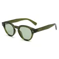 Vintage oval sunglasses with translucent green frames and rivet details at a 45-degree angle - Olive Green Frame Light Gray Green Lens