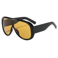 Übergroße Retro-Sonnenbrille mit schwarzem Rahmen und gelbem einteiligem Glas für Mode - Glänzend Schwarzer Rahmen Tee-Farben Gläser