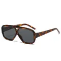 Fashionable oversized double bridge aviator sunglasses with tortoise frame and grey lenses - Leopard Frame Black Grey Lens