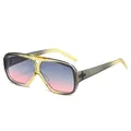 Fashionable double-bridge sunglasses with gradient lenses and translucent frame - Yellow Gray Frame Gray Pink Lens