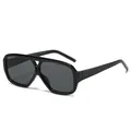 Fashionable pilot style sunglasses with glossy black frame and dark grey lenses - Black Frame Black Grey Lens