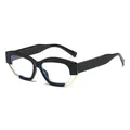 Schwarze Cat-Eye Sonnenbrille mit goldenem Metallrand und breiten Bügeln für Damen - Schwarzer Rahmen Weiße Linsen