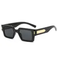 Fashionable black square sunglasses with gold metal geometric temple accents for women - Black Frame Black Grey Lens