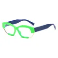 Grüne und marineblaue Katzenaugen-Sonnenbrille mit Goldmetallrand und polygonalem Rahmen - Grüner Rahmen Klare Linse