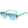 Lunettes de soleil géométriques oversize modernes avec monture verte et verres bleus - Monture Verte Translucide Verres Gris Bleu