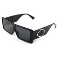 Chic black rectangle sunglasses with wide temples and silver eye-shaped metal accents - Black Frame Gray Lens
