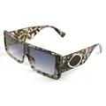 Square marble texture sunglasses with gradient lenses and gold oval temple accents - C4 Ink Pattern Frame Gradient Grey Lens
