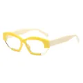 Moderne Cat-Eye Sonnenbrille mit gelbem Geometrie-Rahmen und cremeweißen Bügeln - Gelber Rahmen Weiße Linse