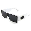 Fashionable square white frame sunglasses with black lenses and gold trim detail - White Frame Grey Lens