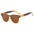 Lunettes de soleil rondes rétro écaillées avec verres bruns et rivets argentés - Marron / Dégradé Marron