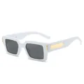 Retro rectangle sunglasses with white frame, black lenses, and gold arrow metal detail - White Frame Dark Grey Lens
