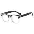 Lunettes de soleil rondes rétro demi-cerclées noires et transparentes avec rivets argent - Anti-lumière bleue / Beige et Noir