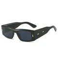Classic black square frame sunglasses with golden metal accents and dark lenses - Black Frame Black Grey Lens