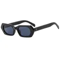 Polygonal black sunglasses with rivets and dark grey lenses for a retro fashion look - Black Frame Grey Lens