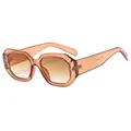 Polygonal oversized sunglasses with amber frames and brown gradient UV400 lenses - C4 Light Tea Frame Gradient Brown Lens