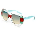 Vintage Übergroße Sonnenbrille mit transparentem Rahmen und rot-grünen Streifen - Transparenter Grüner Rahmen Grün-Gelber Verlaufsglas