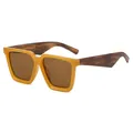 Quadratische Oversize-Sonnenbrille mit bernsteingelbem Rahmen und Schildpattbügeln - Tee Rahmen Tee Gläser