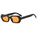 Geometric black frame sunglasses with vibrant orange lenses and silver rivet accents - Black Frame Yellow Lens